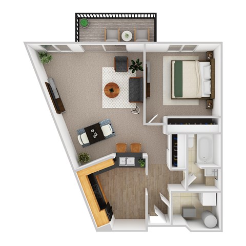Floor plan for 1 bed, 1 bath, 781 sqft